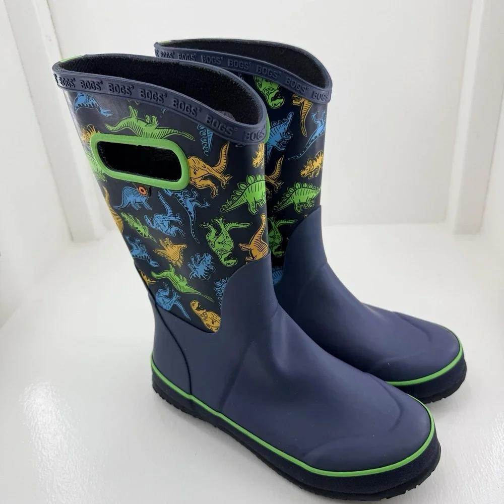 Bogs Supr Dno Dinosaur Waterproof Rain Boots Blue Green Youth Size 5 79080-492